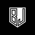 BJ Logo monogram shield geometric black line inside white shield color design