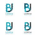 The BJ Logo Set of abstract modern graphic design.Blue and gray with slashes and dots.This logo is perfect for companies, business