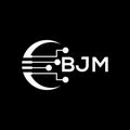 BJM Letter logo black background .BJM technology logo design vector image in illustrator .BJM letter logo design for entrepreneur Royalty Free Stock Photo