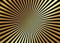 Optical illusion. Deception. Abstract futuristic background from black and gold stripes. Vector illustration golden radial lines