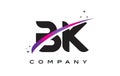 BK B K Black Letter Logo Design with Purple Magenta Swoosh