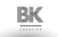 BK B K Black and White Lines Letter Logo Design.