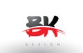 BK B K Brush Logo Letters with Red and Black Swoosh Brush Front
