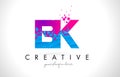 BK B K Letter Logo with Shattered Broken Blue Pink Texture Design Vector.