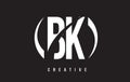 BK B K White Letter Logo Design with Black Background.