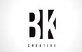 BK B K White Letter Logo Design with Black Square.