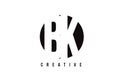 BK B K White Letter Logo Design with Circle Background.