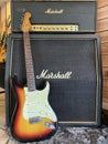 BKK, Thailand - May 7, 2020 : fender stratocaster sunburst original 1962 The legendary guitar and Marshall JMP