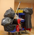 Blach garbage bags on cart
