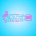 Neon sign for black friday sale with flamingo. Vector illustration Royalty Free Stock Photo