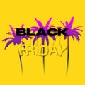 Black friday sale banner with palm trees on yellow background Royalty Free Stock Photo