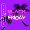 Black Friday sale banner with palm trees and neon lights Royalty Free Stock Photo