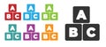 Black ABC blocks icon isolated on white background. Alphabet cubes with letters A,B,C. Set icons colorful. Vector Royalty Free Stock Photo