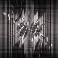 Black abstract background. Neural network. Glowing lines. Perturbation of space. Mesh distortion. Explosion lights