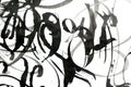 Black abstract brush strokes and splashes of paint on paper. Grunge art calligraphy background Royalty Free Stock Photo