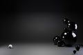 Black abstract 3d render background. Computer generated minimalistic background with geometric shape balls, white sphere