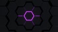 Black abstract futuristic hexagonal background with purple light, 3D rendering