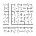 Black abstract labyrinth. A set of three puzzles. An interesting and useful game for children. Simple flat vector illustration iso
