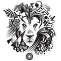 Black abstract lion with geometric shapes