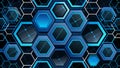 Black abstract pattern hexagons and blue cracked surface. Technology concept Royalty Free Stock Photo