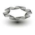 Black abstract ring. Optical illusion shape. Twisted geometric form. Floating digital design.
