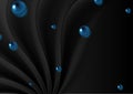 Black abstract wavy background with blue glossy circles Royalty Free Stock Photo