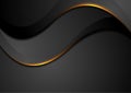 Black abstract wavy background with orange fiery light