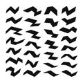 Black abstract zigzag shapes with brush stroke texture on white background vector graphic Royalty Free Stock Photo