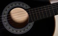 Black acoustic guitar soundhole closeup Royalty Free Stock Photo