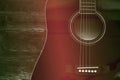 Black acoustic guitar on wooden background Royalty Free Stock Photo