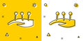 Black Acupuncture therapy on the hand icon isolated on yellow and white background. Chinese medicine. Holistic pain