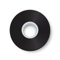 Black adhesive tape roll. Sticky duct paper rolled up vector illustration. Flat lay of realistic plastic packaging tool Royalty Free Stock Photo