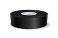 Black adhesive tape roll. Sticky duct paper rolled up vector illustration. Realistic plastic packaging tool on white Royalty Free Stock Photo