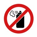 Black aerosol spray can icon on white background. No aerosol Graffiti spray can sign icon. Aerosol paint symbol.