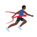 A black African American athlete. A fast runner crosses the finish line. Winner of a running competition. Vector illustration Royalty Free Stock Photo