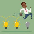 Black african american businessman jump on light bulbs, Idea concept Royalty Free Stock Photo