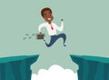 Black african american businessman jump over cliff gap, overcome the difficulty. Business concept Royalty Free Stock Photo