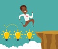 Black african american businessman running and jump over cliff gap to success, overcome the difficulty, Business concept Royalty Free Stock Photo