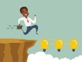 Black african american businessman running and jump over cliff gap to success, overcome the difficulty, Business concept Royalty Free Stock Photo