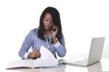 Black African American ethnicity frustrated woman working in stress at office Royalty Free Stock Photo