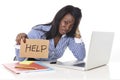 Black African American ethnicity frustrated woman working in stress at office Royalty Free Stock Photo