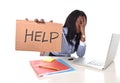 Black African American ethnicity frustrated woman working in stress at office Royalty Free Stock Photo