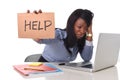 Black African American ethnicity frustrated woman working in stress at office Royalty Free Stock Photo