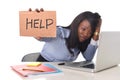 Black African American ethnicity frustrated woman working in stress at office Royalty Free Stock Photo