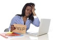 Black African American ethnicity frustrated woman working in stress at office Royalty Free Stock Photo