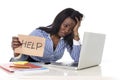 Black African American ethnicity frustrated woman working in stress at office Royalty Free Stock Photo