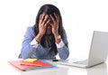 Black African American ethnicity stressed woman suffering depression at work Royalty Free Stock Photo