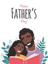 Black african american father reading a book to his daughter. Happy loving family and Fathers Day Royalty Free Stock Photo