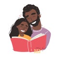 Black african american father reading a book to his daughter. Happy loving family and Fathers Day