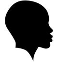 Black African American female, African woman profile picture. Girl from the side without hair with a shaved head, a bald head with